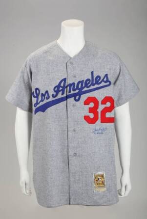 SANDY KOUFAX SIGNED AND INSCRIBED DODGERS JERSEY