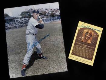 TED WILLIAMS SIGNED PHOTOGRAPH AND HOF POSTCARD