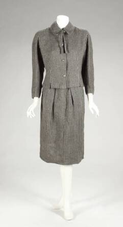 GRETA GARBO VALENTINA STRIPED WOOL SKIRT SUIT