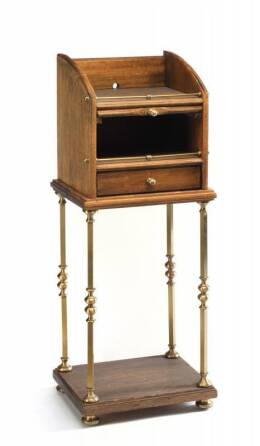 OAK AND BRASS PODIUM STAND