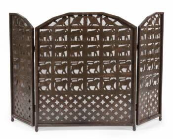 COPPER THREE-PANEL FIREPLACE SCREEN