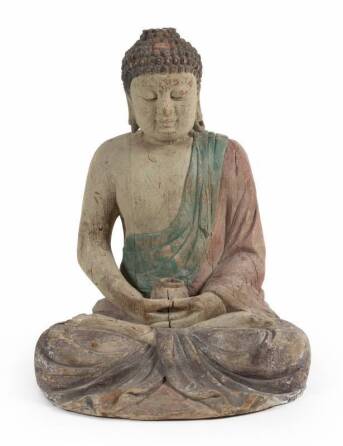 CHINESE MING STYLE PAINTED WOOD BUDDHA