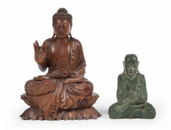 TWO ASIAN SEATED BUDDHA FIGURES