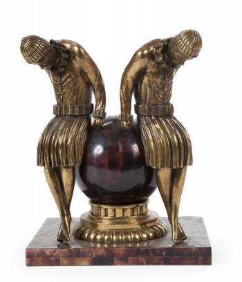 BRONZE AND HARDSTONE FIGURAL TABLE LAMP