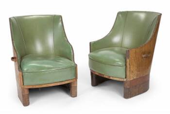 PAIR OF BARREL FORM CHAIRS