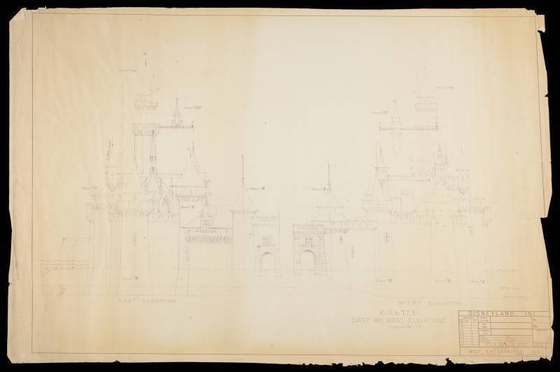 DISNEYLAND SLEEPING BEAUTY CASTLE BLUEPRINT, EAST AND WEST ELEVATIONS