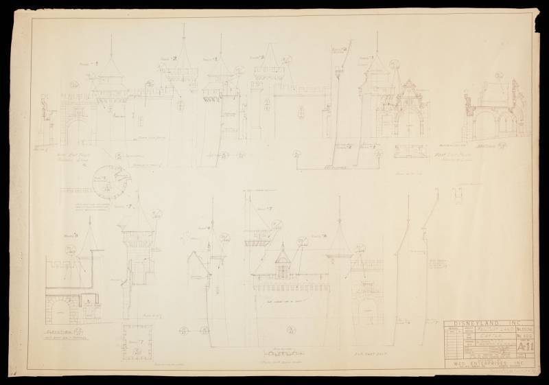 DISNEYLAND SLEEPING BEAUTY CASTLE BLUEPRINT, TOWER ELEVATIONS