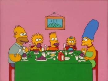 SIMPSONS ANIMATION CEL FROM "EATING DINNER"