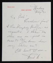 FRED ASTAIRE HANDWRITTEN NOTE TO ROBERT GOULET - 2