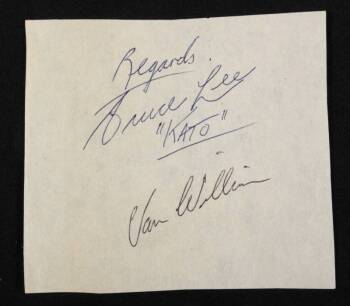 BRUCE LEE AND VAN WILLIAMS SIGNED CUT SHEET