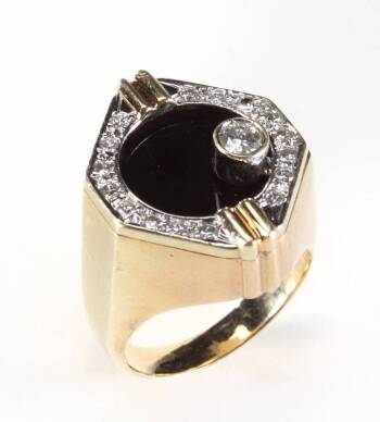 BRUCE LEE GOLD, DIAMOND AND OYNX RING