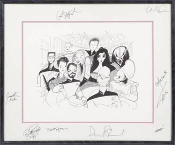 STAR TREK: THE NEXT GENERATION CAST SIGNED HIRSCHFELD PRINT