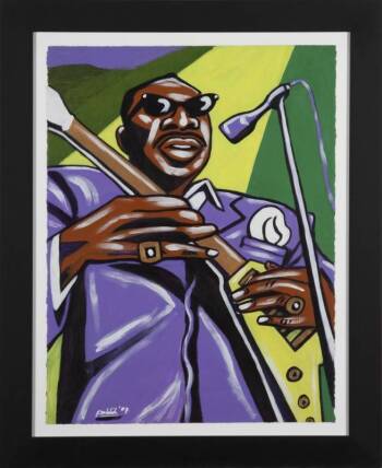 SLASH OWNED PORTRAIT OF ALBERT KING PLAYING A GIBSON FLYING V GUITAR