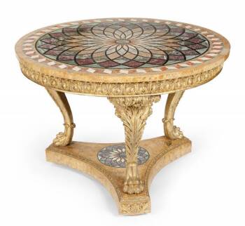 EVANDER HOLYFIELD MARBLE AND GILTWOOD CENTER HALL TABLE