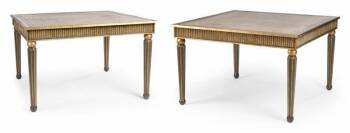 EVANDER HOLYFIELD PAIR OF PAINTED AND PARCEL GILT TABLES