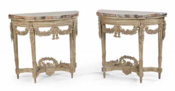 EVANDER HOLYFIELD PAIR OF LOUIS XVI STYLE DEMILUNE TABLES