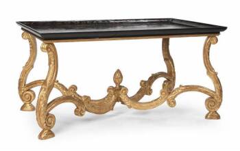 EVANDER HOLYFIELD JAPANNED COFFEE TABLE WITH GILTWOOD BASE