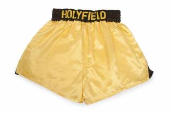 EVANDER HOLYFIELD VS. RIDDICK BOWE II FIGHT WORN TRUNKS