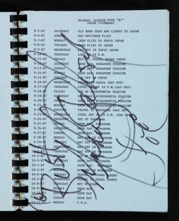 MICHAEL JACKSON SIGNED JAPAN TOUR ITINERARY 1987