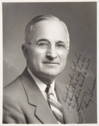 HARRY TRUMAN SIGNED PHOTOGRAPH TO HAROLD LLOYD