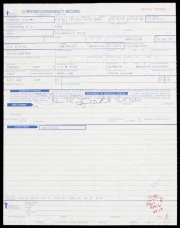 KURT COBAIN SIGNED HOSPITAL FORM