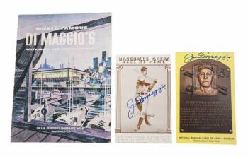 JOE DiMAGGIO SIGNED POSTCARDS AND MENU