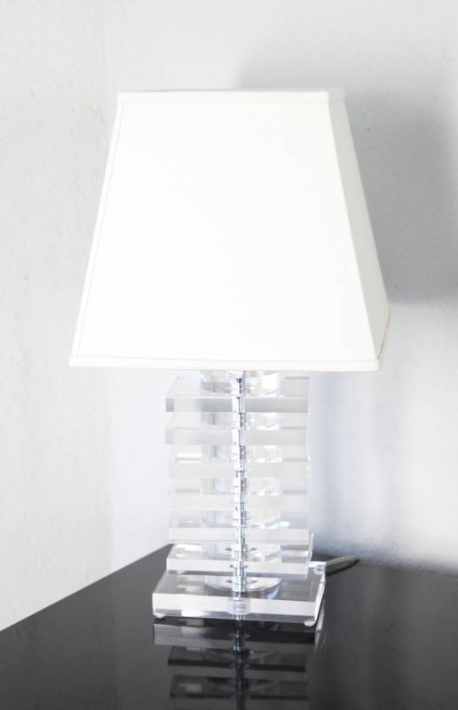 PAIR OF KARL SPRINGER STYLE SQUARE ACRYLIC TABLE LAMPS