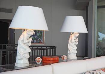 CERAMIC MONKEY FORM TABLE LAMPS