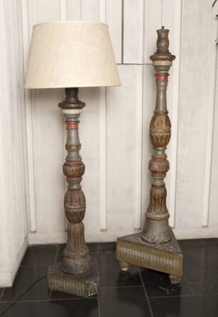 TWO ITALIAN BAROQUE CARVED AND PAINTED FLOOR LAMPS *