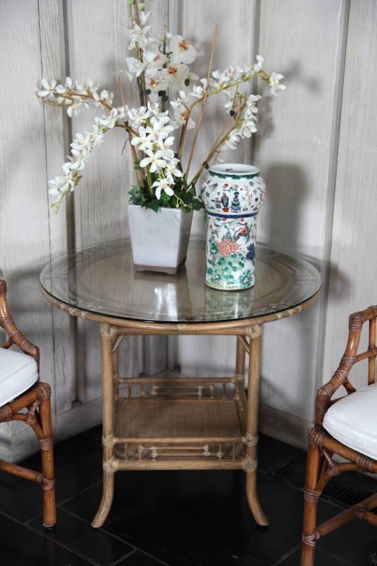 TWO McGUIRE RATTAN OCCASIONAL TABLES