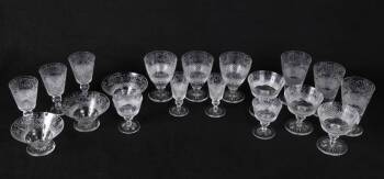 EXTENSIVE CUT AND ETCHED GLASS STEMWARE SET