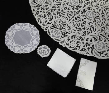 BOB AND DOLORES HOPE GROUP OF LACE TABLE LINENS