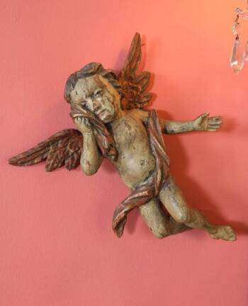 ANTIQUE CARVED WOODEN PUTTO