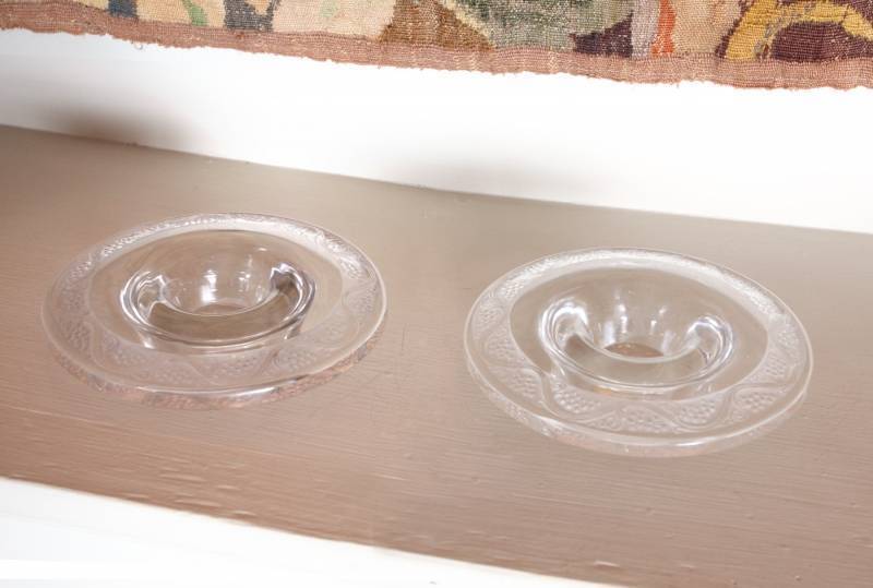 PAIR OF LALIQUE CLEAR AND FROSTED CANDLEHOLDERS