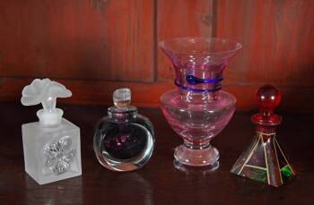 VASE AND THREE PERFUME BOTTLES