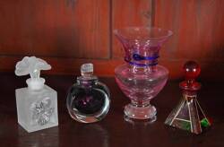 VASE AND THREE PERFUME BOTTLES