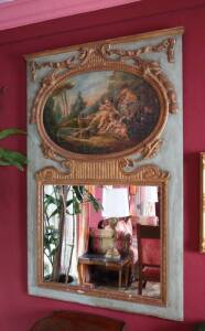 SCENIC PAINTED AND GILT TRUMEAU MIRROR