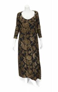 PHYLLIS DILLER BLACK AND GOLD FLORAL GOWN