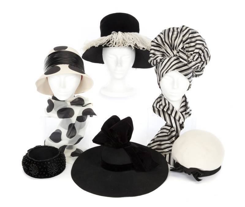 PHYLLIS DILLER BLACK AND WHITE HATS AND SCARVES