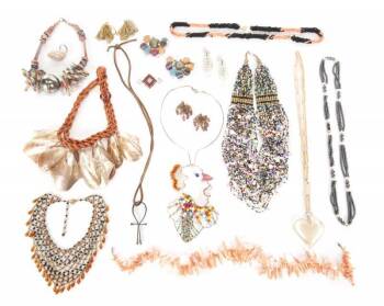 PHYLLIS DILLER BEADED AND SHELL-LIKE COSTUME JEWELRY