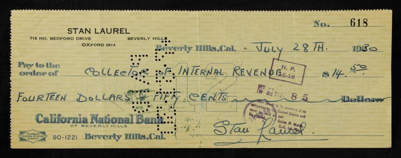 STAN LAUREL SIGNED CHECK