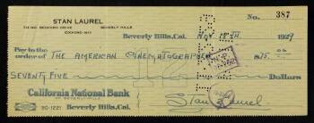 STAN LAUREL SIGNED CHECK