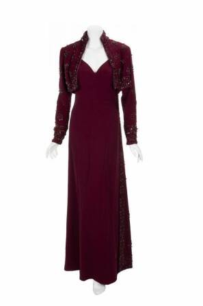 JULIE ANDREWS HOUR DEEP RED JEWELED GOWN