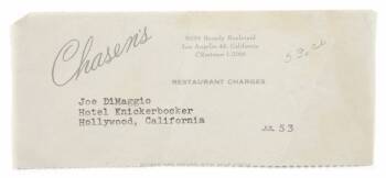 JOE DiMAGGIO CHASEN'S RESTAURANT INVOICE