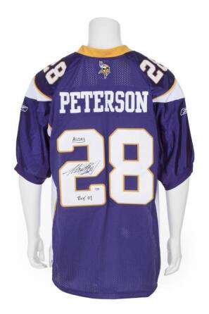 ADRIAN PETERSON SIGNED AND INSCRIBED MINNESOTA VIKINGS JERSEY