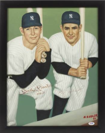 MICKEY MANTLE AND YOGI BERRA SIGNED CIRCA 1987 ORIGINAL PAINTING