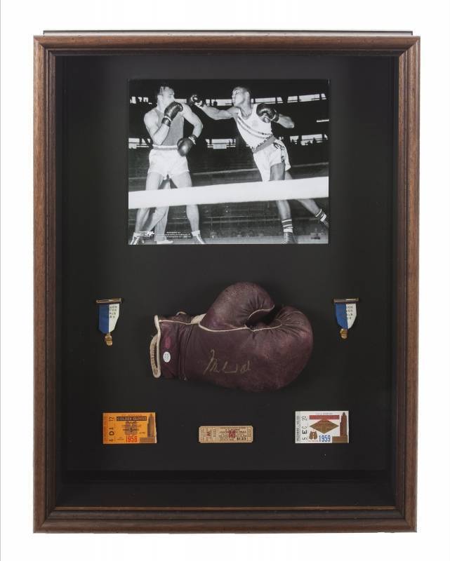 MUHAMMAD ALI SIGNED GOLDEN GLOVES SHADOWBOX DISPLAY