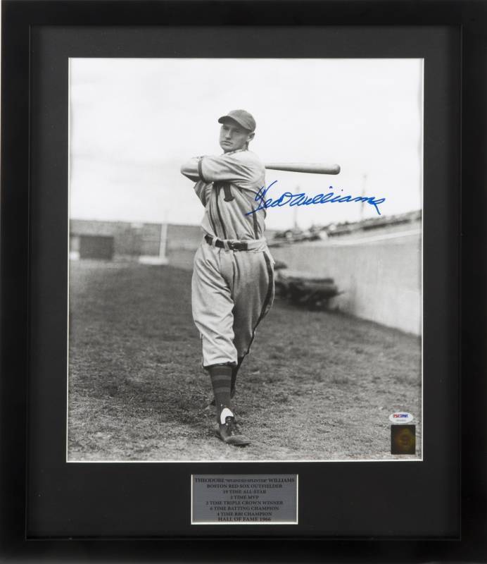 TED WILLIAMS SIGNED BLACK AND WHITE PHOTOGRAPH