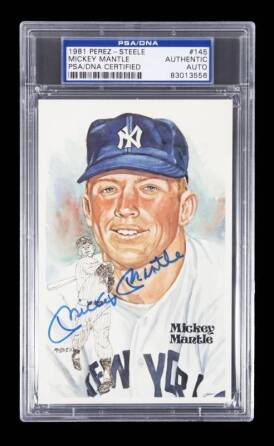 MICKEY MANTLE SIGNED PEREZ-STEELE POSTCARD - PSA ENCAPSULATED