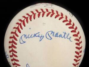 HALL OF FAME INDUCTEES SIGNED BASEBALL WITH MICKEY MANTLE